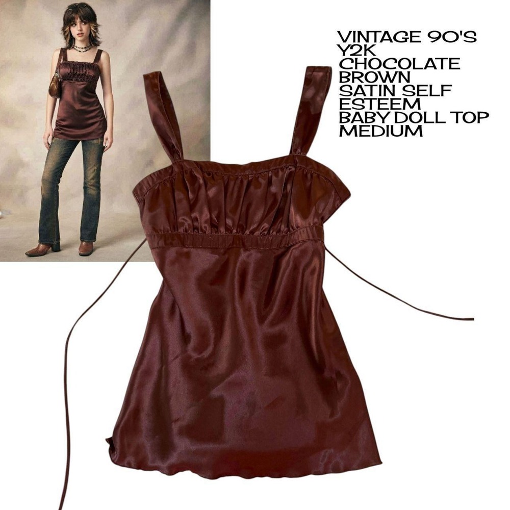 90'S VINTAGE BROWN BABY DOLL CHOCOLATE BROWN SELF ESTEEM CAMI S/M